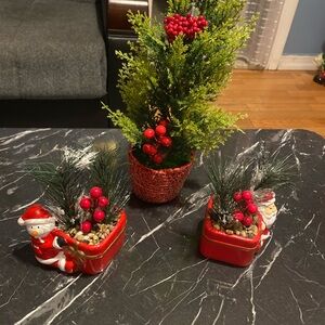 Festive Holiday Santa Planter Set - Red and Green